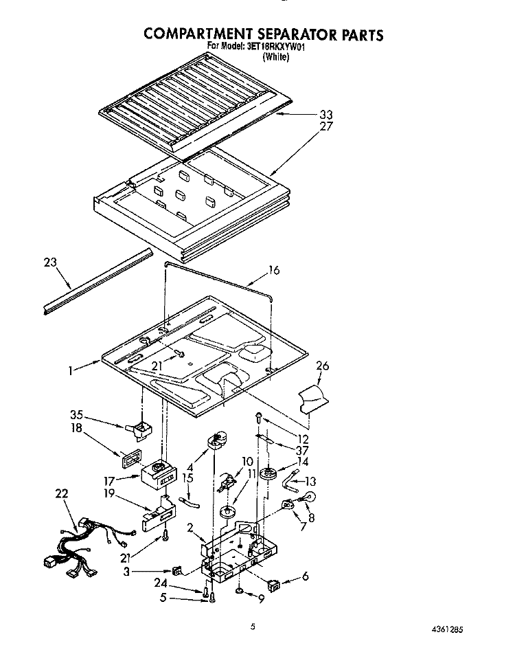 COMPARTMENT SEPARATOR Diagram and Parts List for 3ET18RKXYW01  Whirlpool Refrigerator