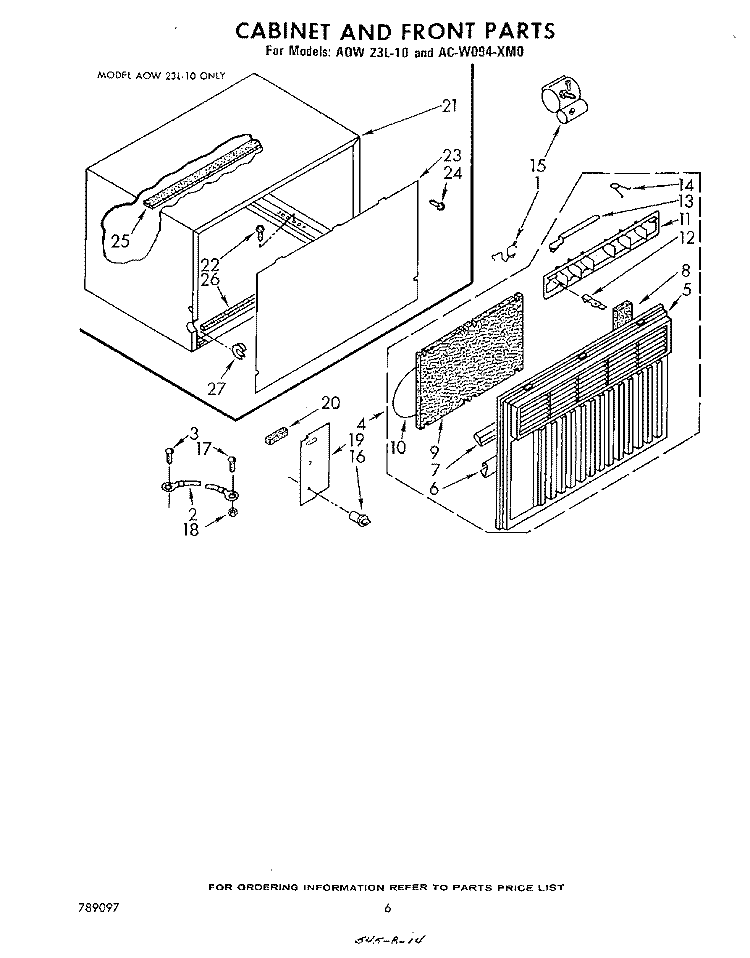 SECTION Diagram and Parts List for ACW094XM0  Whirlpool Air Conditioner