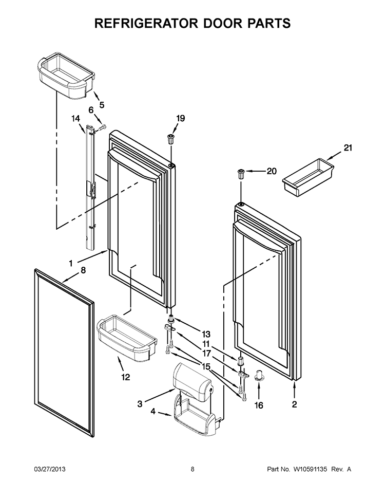 REFRIGERATOR DOOR PARTS Diagram and Parts List for KRFC90100B5  KitchenAid Refrigerator