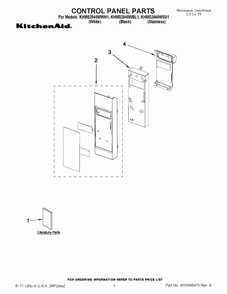 CONTROL PANEL PARTS Diagram and Parts List for KHMS2040WBL1  KitchenAid Microwave