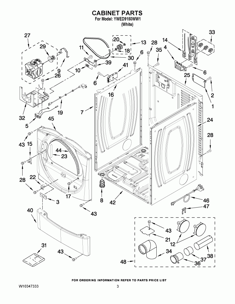 CABINET PARTS Diagram and Parts List for YWED9150WW1  Whirlpool Dryer
