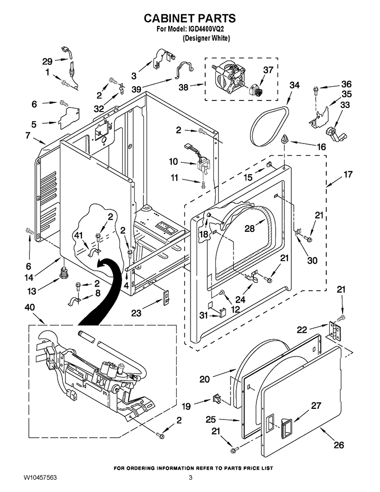 CABINET PARTS Diagram and Parts List for IGD4400VQ2  Inglis Dryer