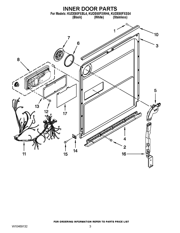 INNER DOOR PARTS Diagram and Parts List for KUDE60FXBL4  KitchenAid Dishwasher