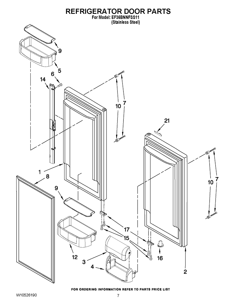 REFRIGERATOR DOOR PARTS Diagram and Parts List for EF36BNNFSS11  Whirlpool Refrigerator