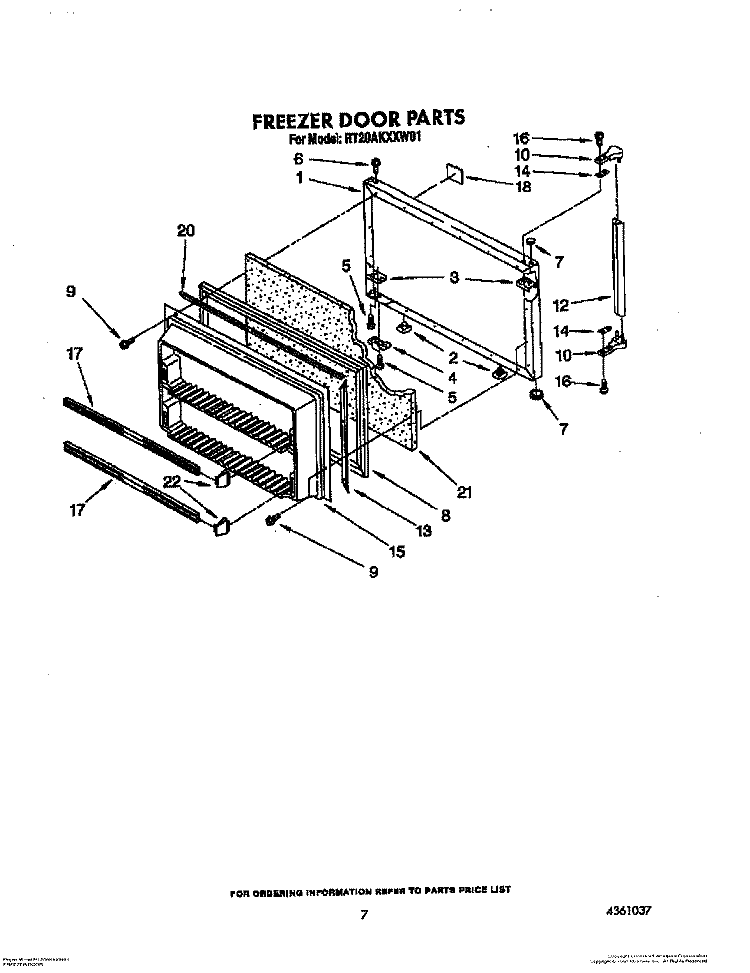 FREEZER DOOR Diagram and Parts List for RT20AKXXW01  Roper Refrigerator
