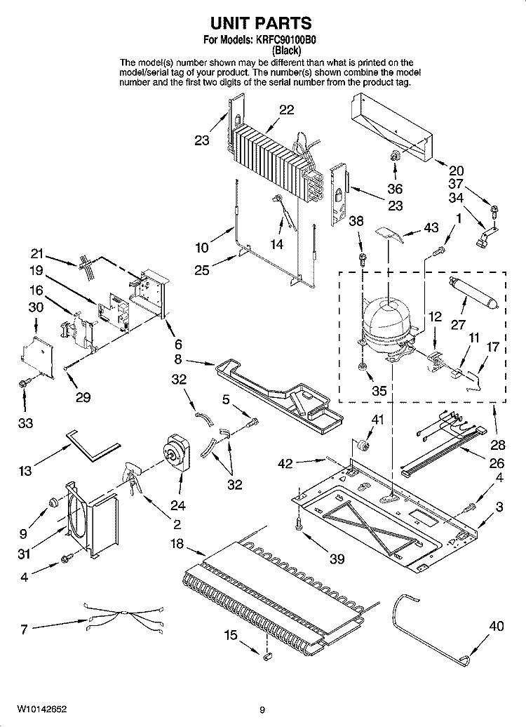 UNIT PARTS Diagram and Parts List for KRFC90100B0  KitchenAid Refrigerator