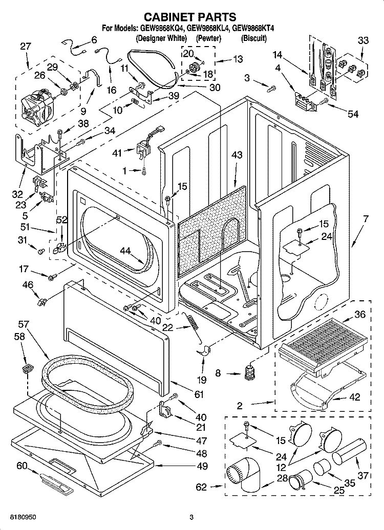 CABINET PARTS Diagram and Parts List for GEW9868KL4  Whirlpool Dryer
