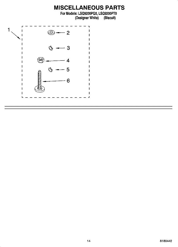 MISCELLANEOUS PARTS - OPTIONAL PARTS (NOT INCLUDED) Diagram and Parts List for LSQ9200PT0  Whirlpool Washer