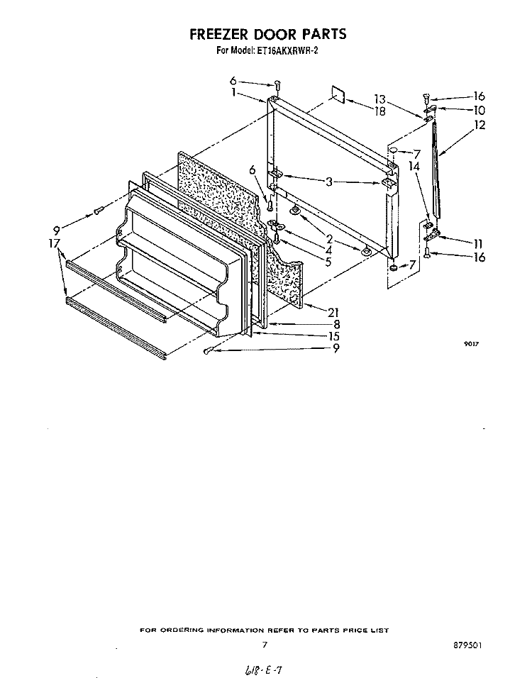 FREEZER DOOR Diagram and Parts List for ET16AKXRWR2  Whirlpool Refrigerator