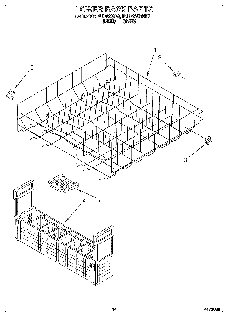 LOWER RACK Diagram and Parts List for KUDP230BWH0  KitchenAid Dishwasher