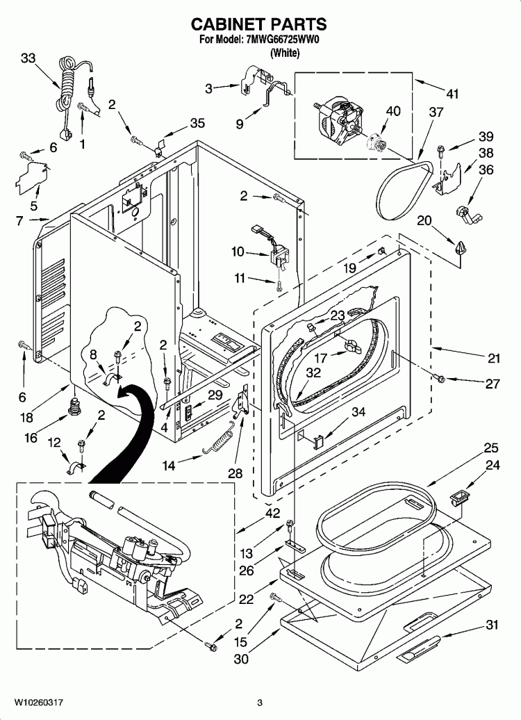 CABINET PARTS Diagram and Parts List for 7MWG66725WW0  Whirlpool Dryer