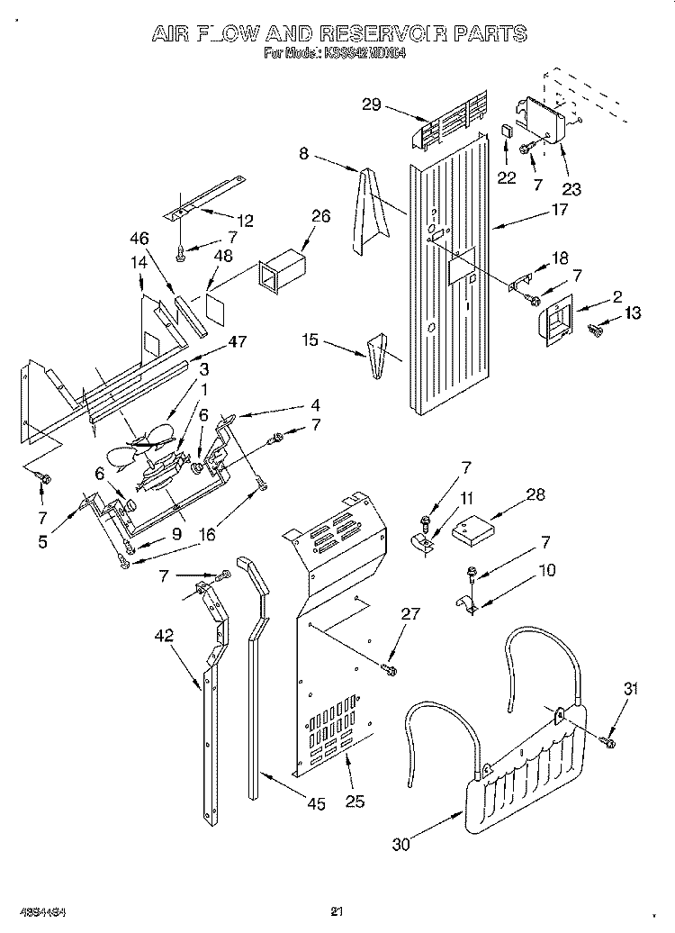 AIR FLOW RESERVOIR Diagram and Parts List for KSSS42MDX04  KitchenAid Refrigerator