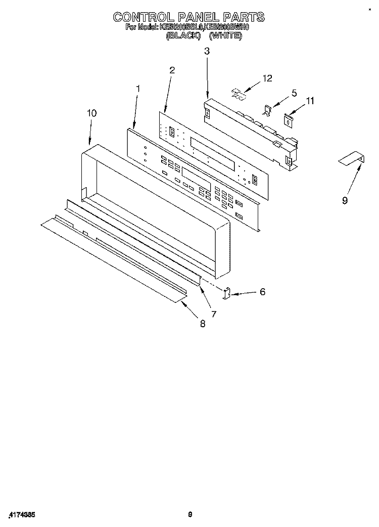 CONTROL PANEL Diagram and Parts List for KEBI200BBL0  KitchenAid Wall Oven