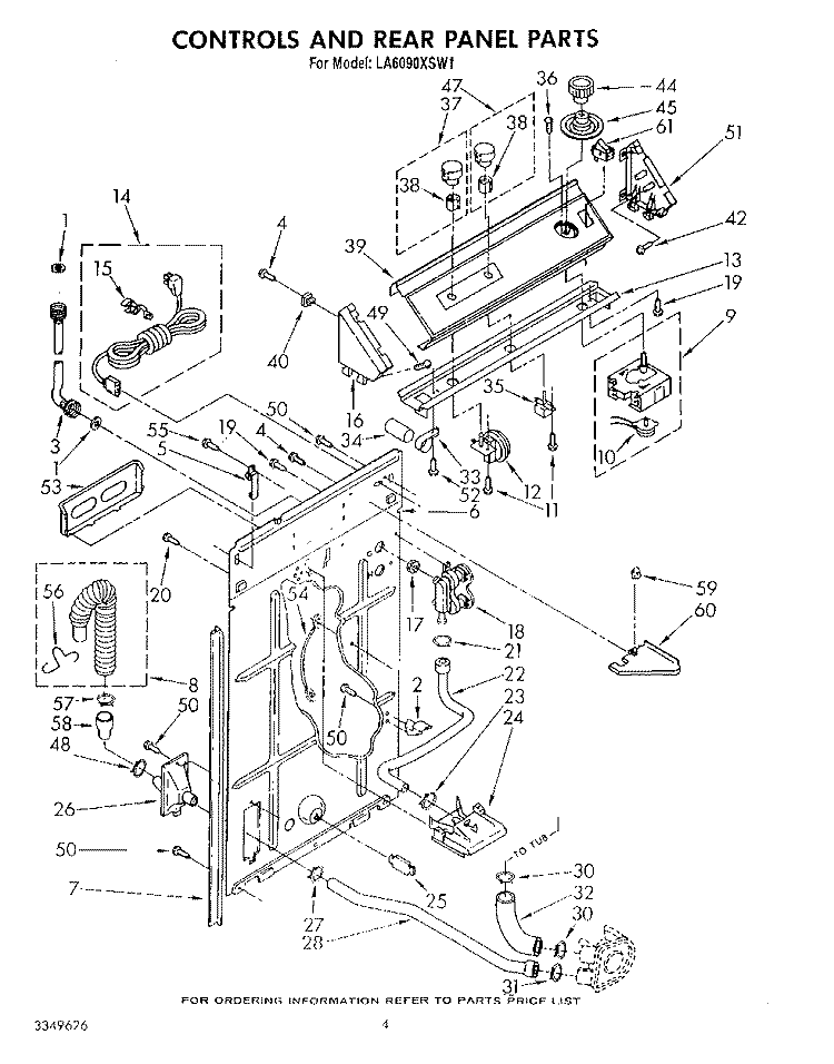 CONTROLS AND REAR PANEL Diagram and Parts List for LA6090XSW1  Whirlpool Washer