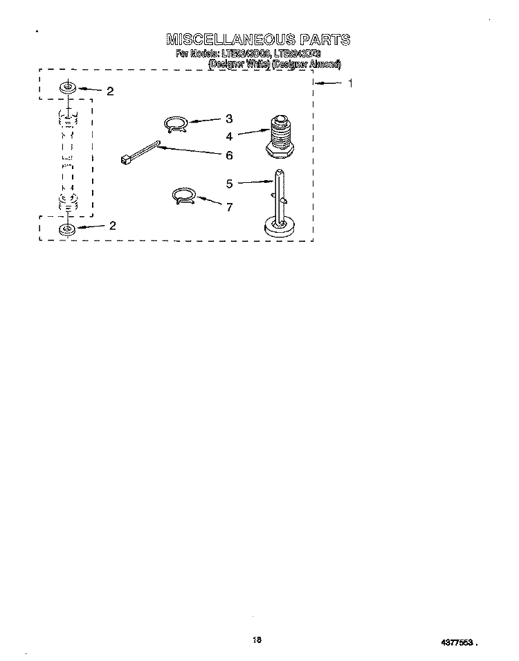 MISCELLANEOUS, LIT/OPTIONAL Diagram and Parts List for LTE5243DQ0  Whirlpool Washer Dryer Combo