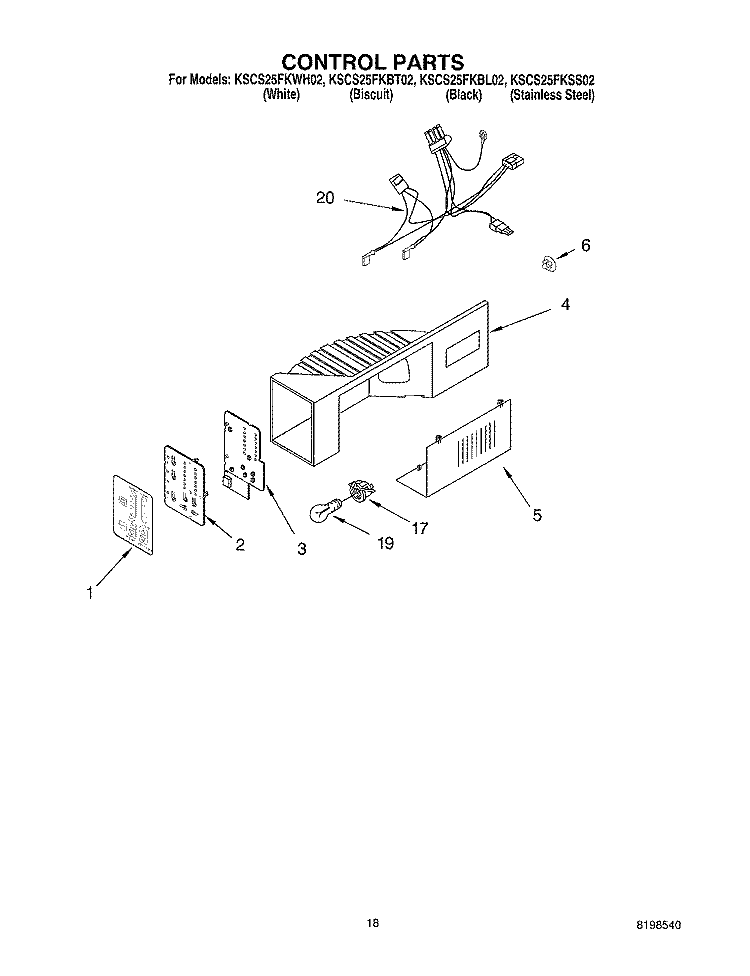 CONTROL PARTS Diagram and Parts List for KSCS25FKSS02  KitchenAid Refrigerator