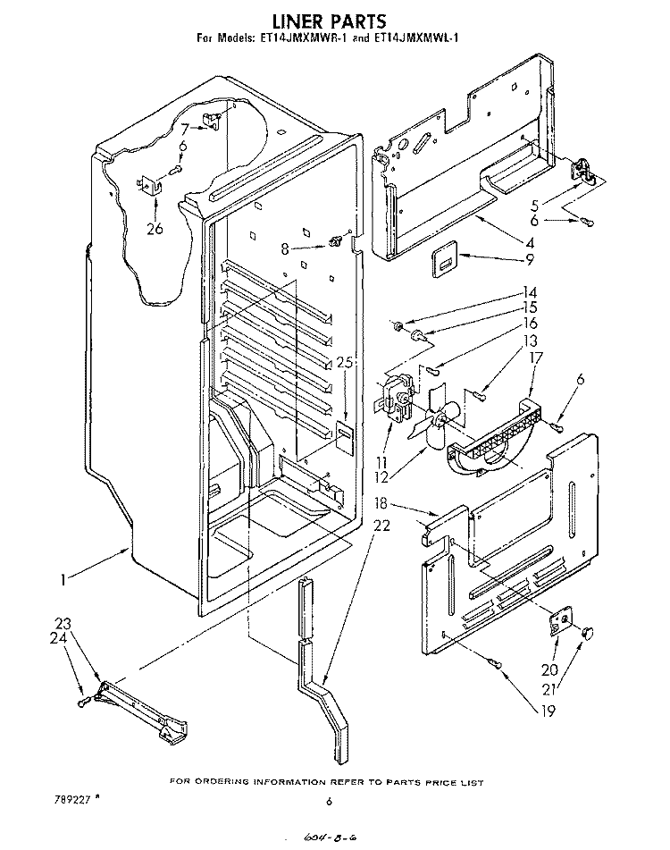 LINER , LIT/OPTIONAL Diagram and Parts List for ET14JMXMWR1  Whirlpool Refrigerator