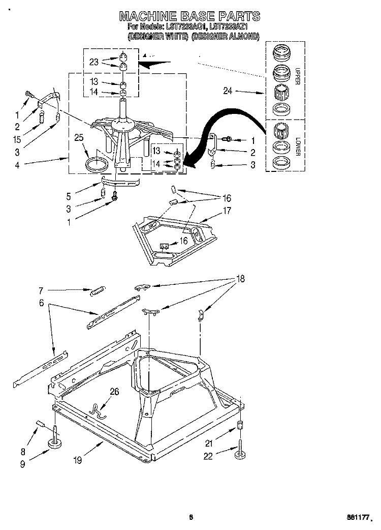 MACHINE BASE Diagram and Parts List for LST7233AZ1  Whirlpool Washer
