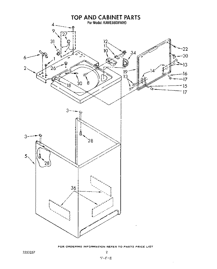TOP AND CABINET , LITERATURE AND OPTIONAL Diagram and Parts List for KAWE660WAL0  KitchenAid Washer