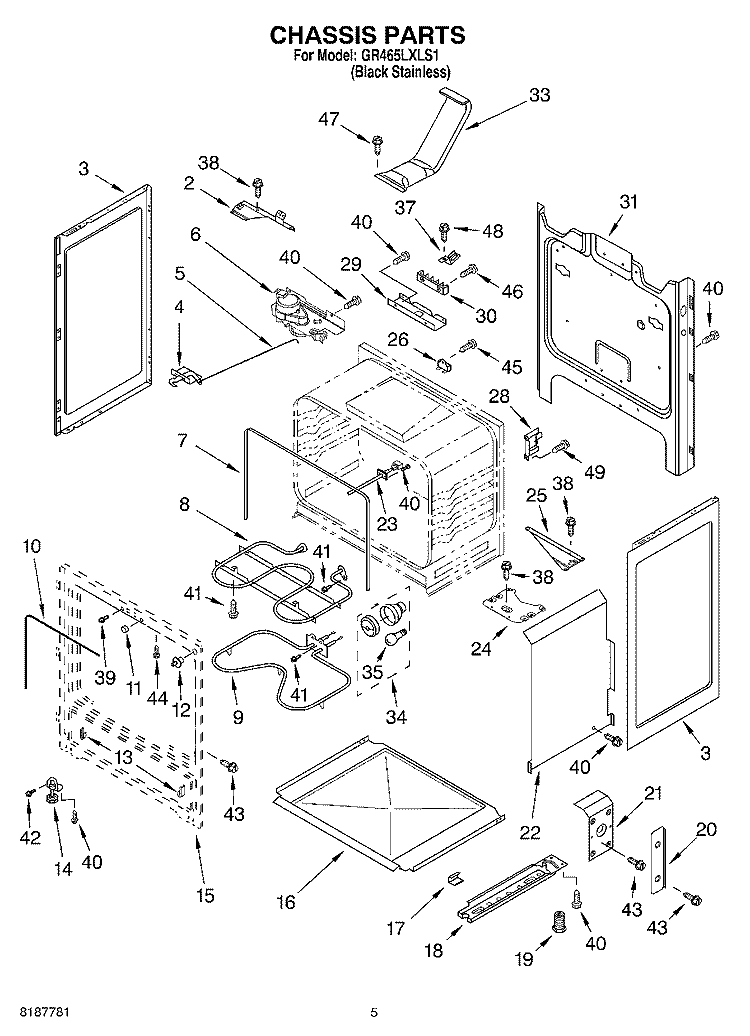 CHASSIS PARTS Diagram and Parts List for GR465LXLS1  Whirlpool Range