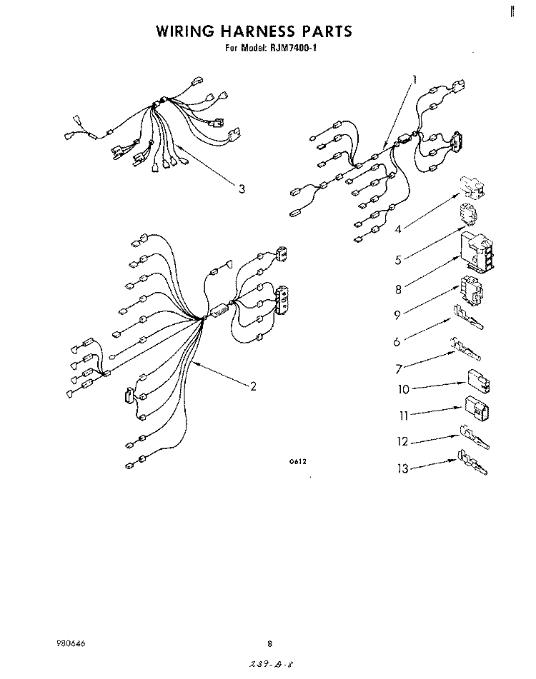 WIRING HARNESS Diagram and Parts List for RJM74001  Whirlpool Microwave