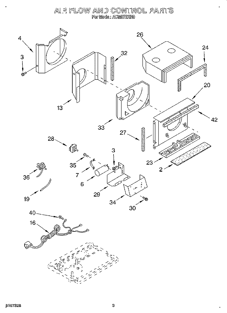 AIRFLOW AND CONTROL Diagram and Parts List for ACM072XH0  Whirlpool Air Conditioner