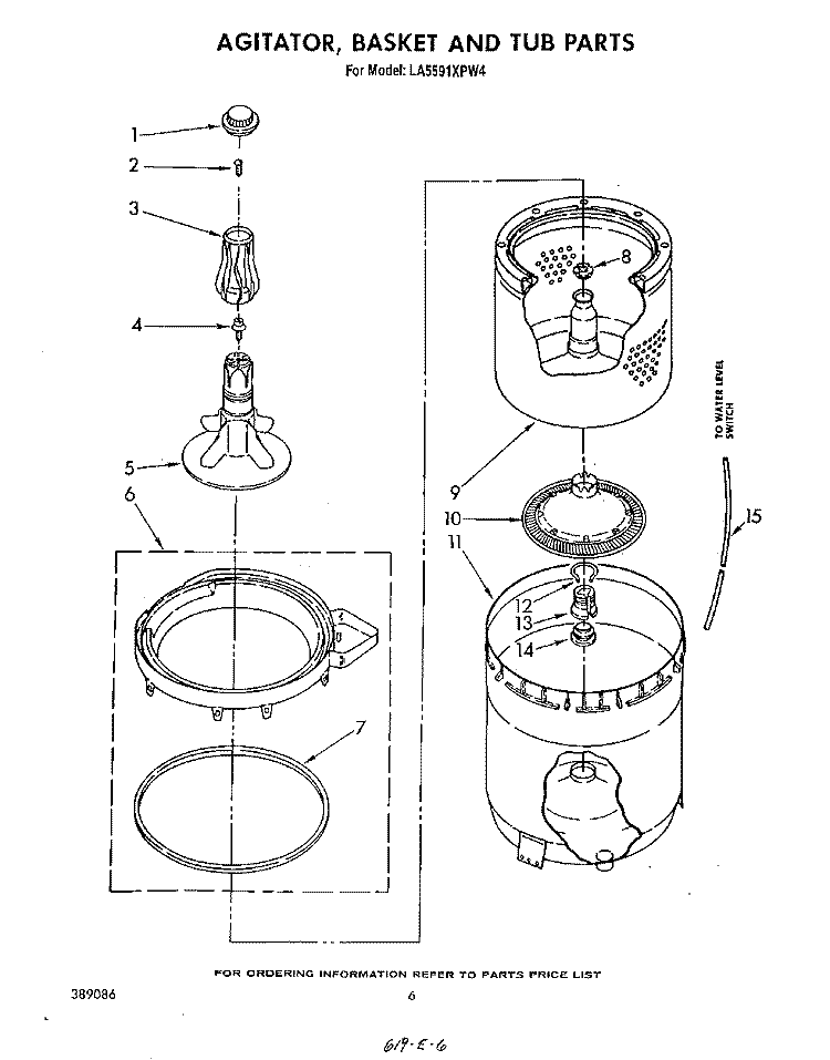 AGITATOR, BASKET AND TUB Diagram and Parts List for LA5591XPW4  Whirlpool Washer