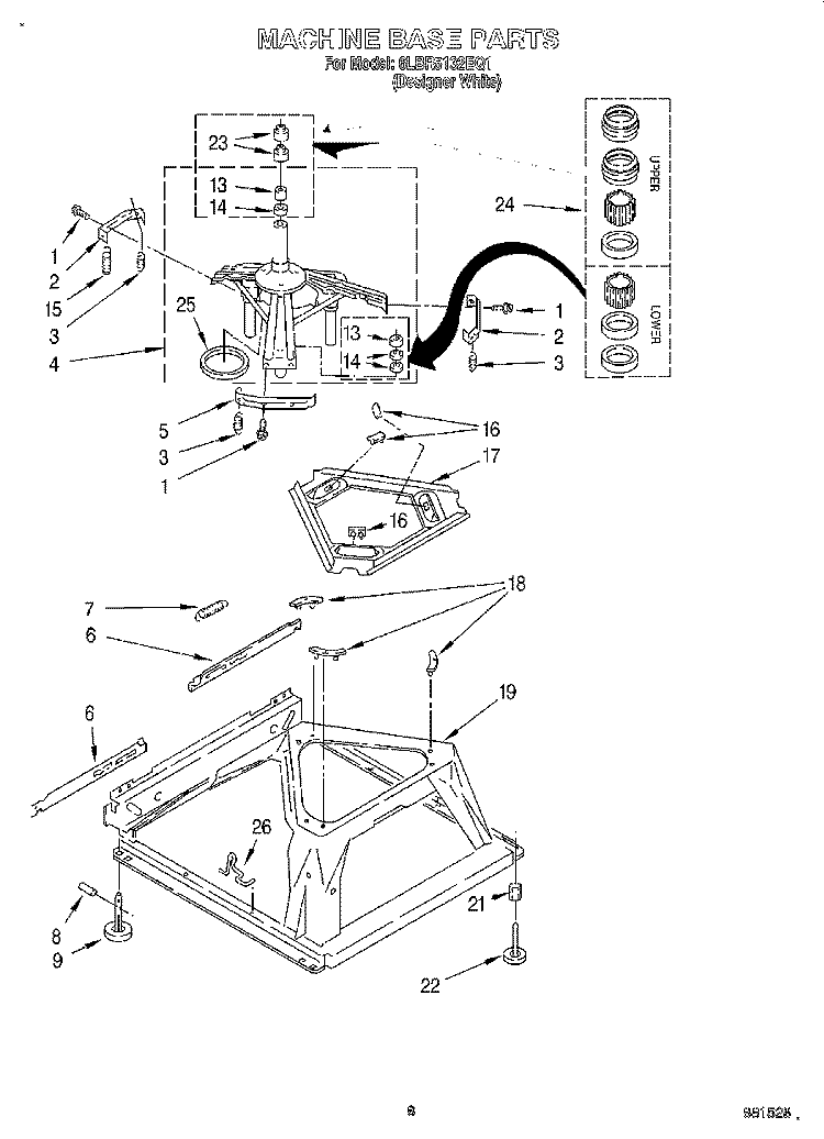MACHINE BASE Diagram and Parts List for 6LBR5132EQ1  Whirlpool Washer