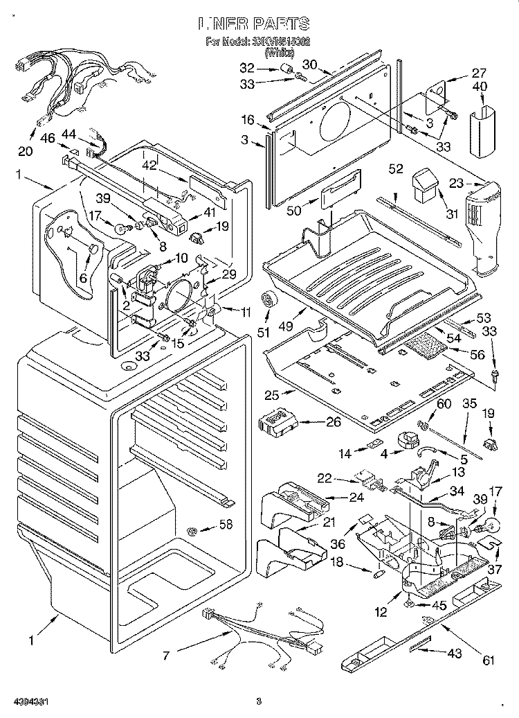 LINER Diagram and Parts List for 3XKVN515002  Whirlpool Refrigerator