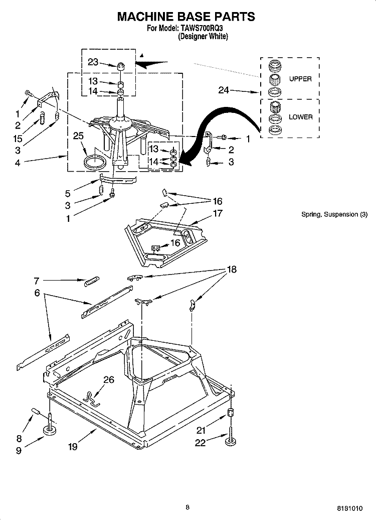 MACHINE BASE PARTS Diagram and Parts List for TAWS700RQ3  Estate Washer