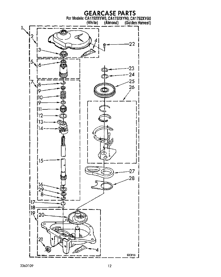 GEARCASE Diagram and Parts List for CA1752XYN0  Whirlpool Washer