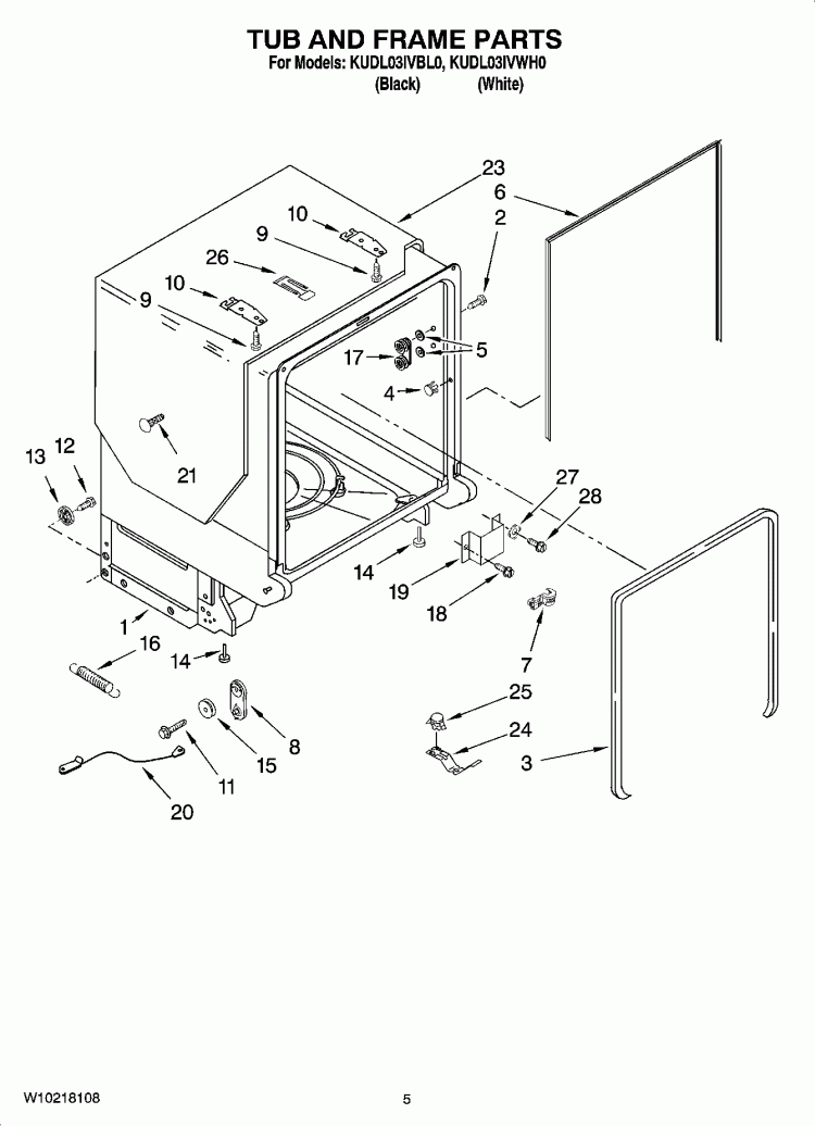 TUB AND FRAME PARTS Diagram and Parts List for KUDL03IVBL0  KitchenAid Dishwasher