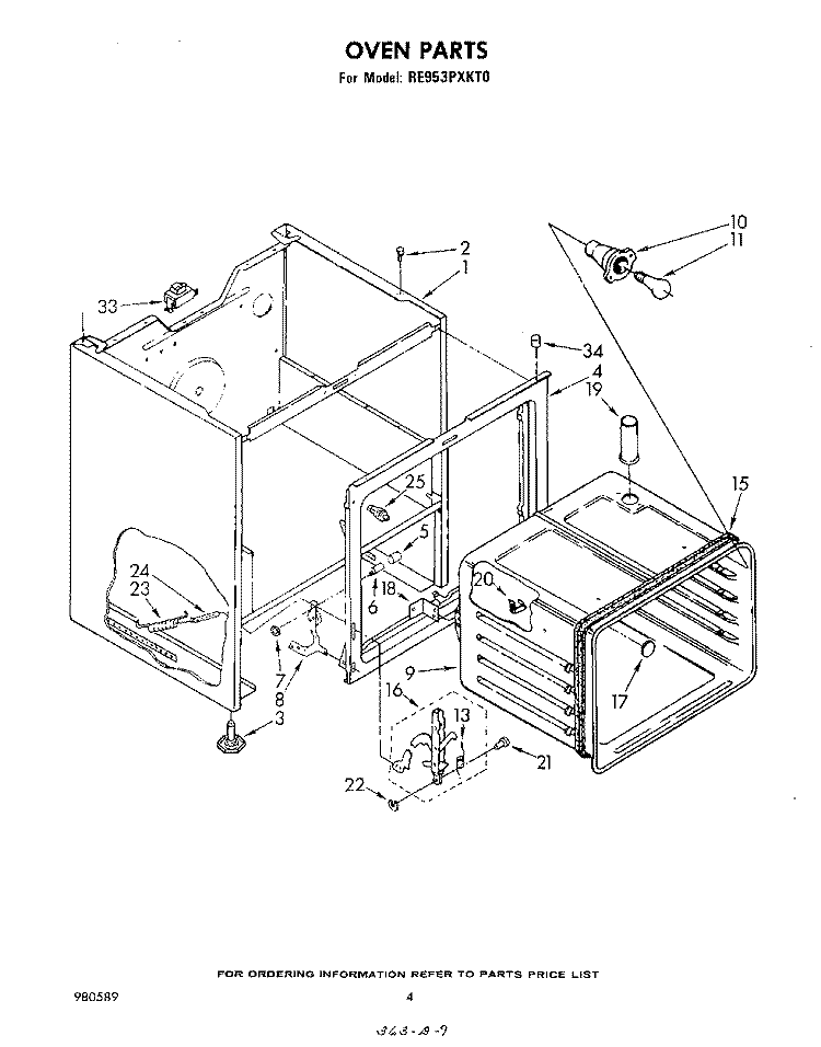 OVEN Diagram and Parts List for RE953PXKT0  Whirlpool Range