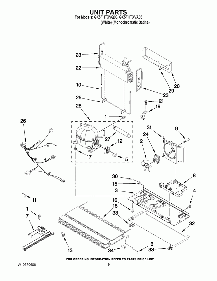 UNIT PARTS Diagram and Parts List for GX5FHTXVQ03  Whirlpool Refrigerator
