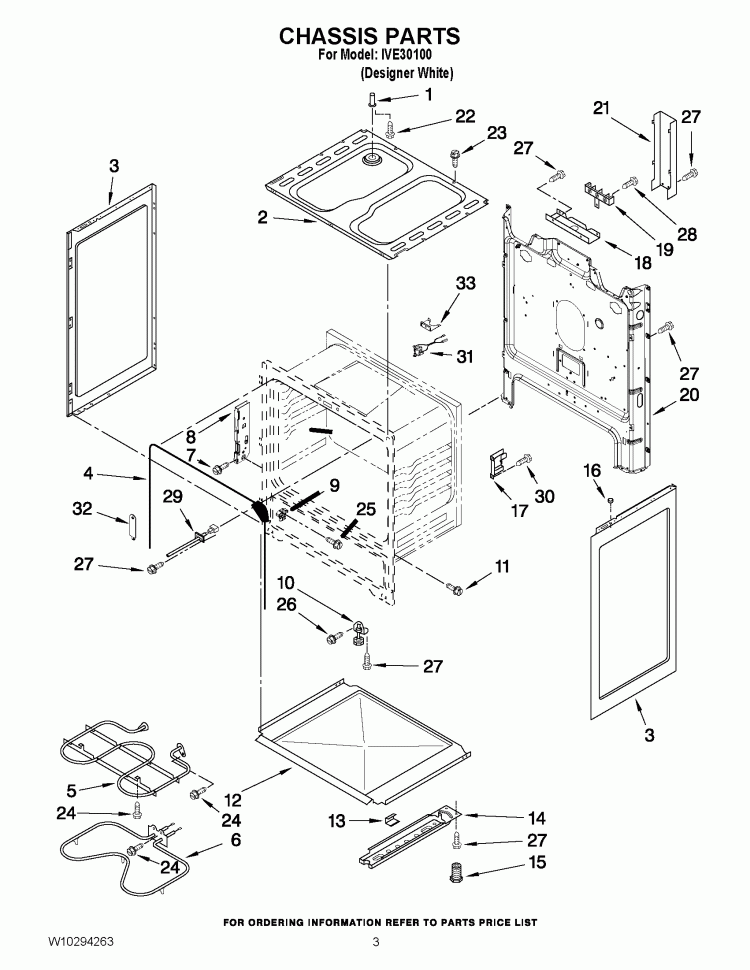 CHASSIS PARTS Diagram and Parts List for IVE30100  Inglis Range