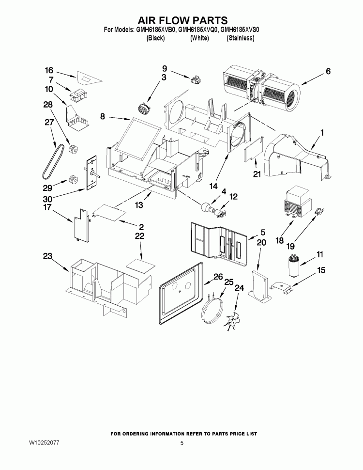AIR FLOW PARTS Diagram and Parts List for GMH6185XVB0  Whirlpool Microwave