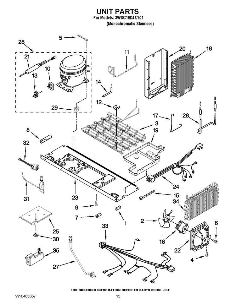 UNIT PARTS Diagram and Parts List for 3WSC19D4XY01  Whirlpool Refrigerator