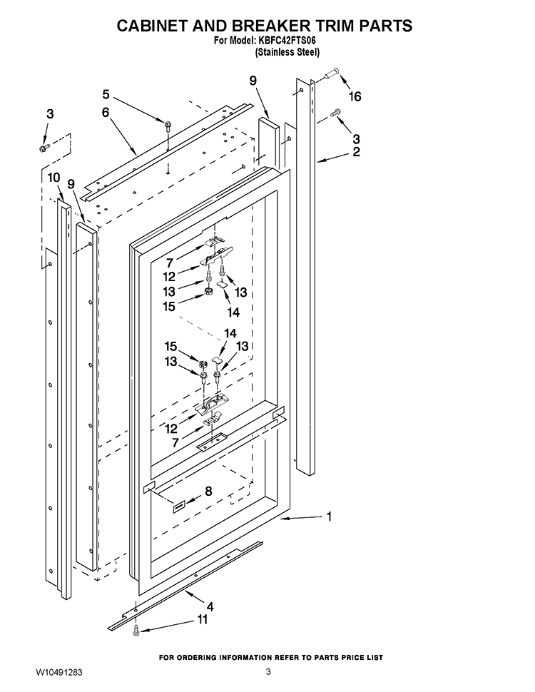 CABINET AND BREAKER TRIM PARTS Diagram and Parts List for KBFC42FTS06  KitchenAid Refrigerator