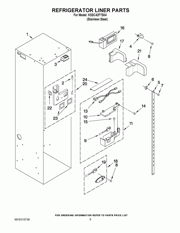 REFRIGERATOR LINER PARTS Diagram and Parts List for KSSC42FTS04  KitchenAid Refrigerator