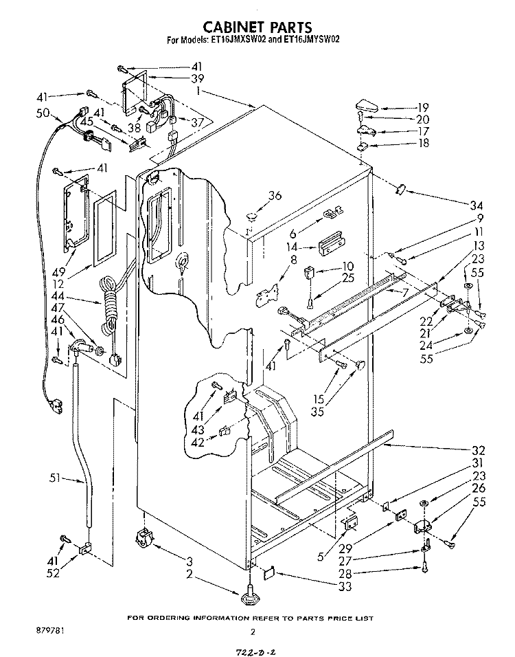 CABINET Diagram and Parts List for ET16JMXSW02  Whirlpool Refrigerator