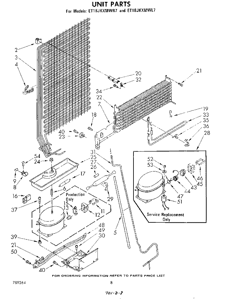 UNIT Diagram and Parts List for ET18JKXMWR7  Whirlpool Refrigerator