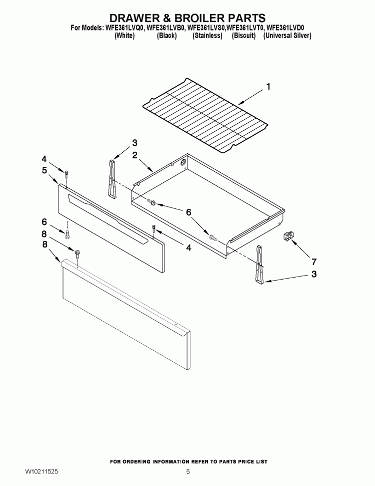DRAWER & BROILER PARTS Diagram and Parts List for WFE361LVS0  Whirlpool Range