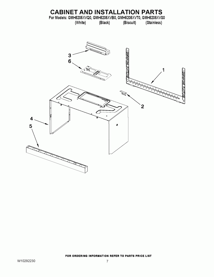 CABINET AND INSTALLATION PARTS Diagram and Parts List for GMH5205XVQ0  Whirlpool Microwave