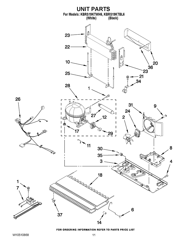 UNIT PARTS Diagram and Parts List for KBRS19KTBL6  KitchenAid Refrigerator