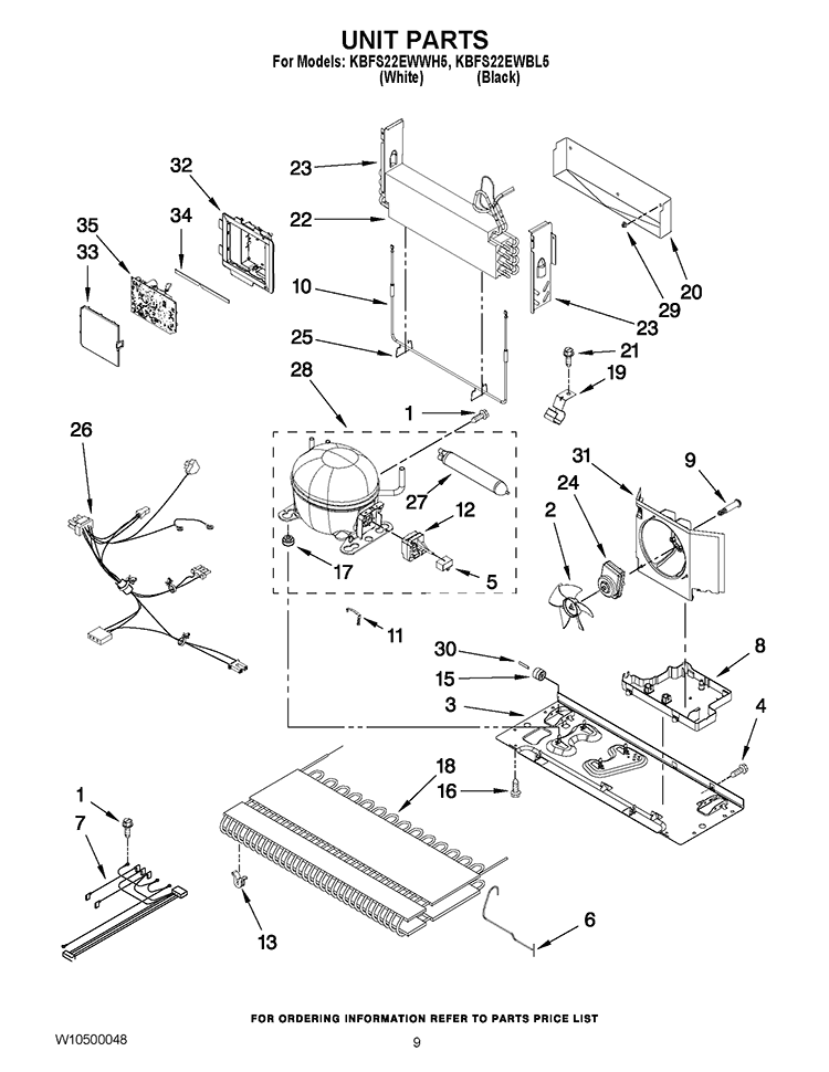 UNIT PARTS Diagram and Parts List for KBFS22EWBL5  KitchenAid Refrigerator