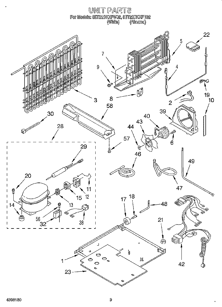 UNIT Diagram and Parts List for 8ET22DKXFN02  Whirlpool Refrigerator