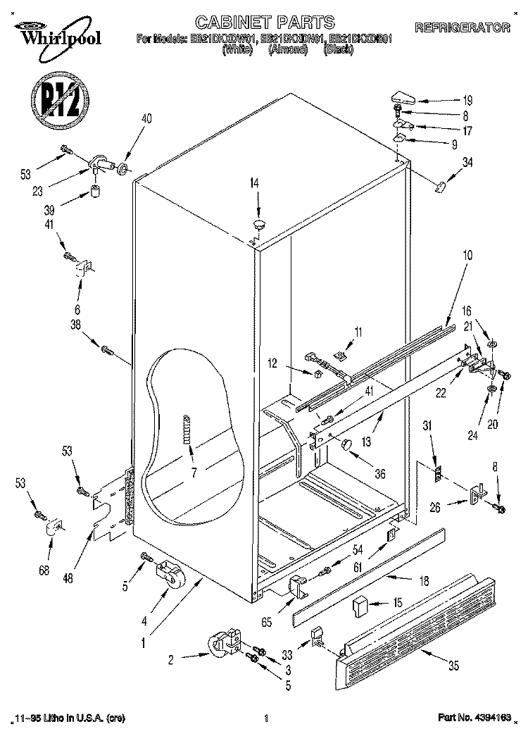 CABINET Diagram and Parts List for EB21DKXDB01  Whirlpool Refrigerator