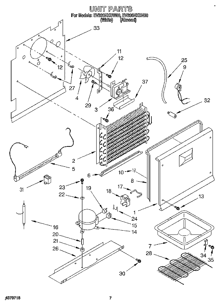 UNIT Diagram and Parts List for EV200NXDN00  Whirlpool Freezer