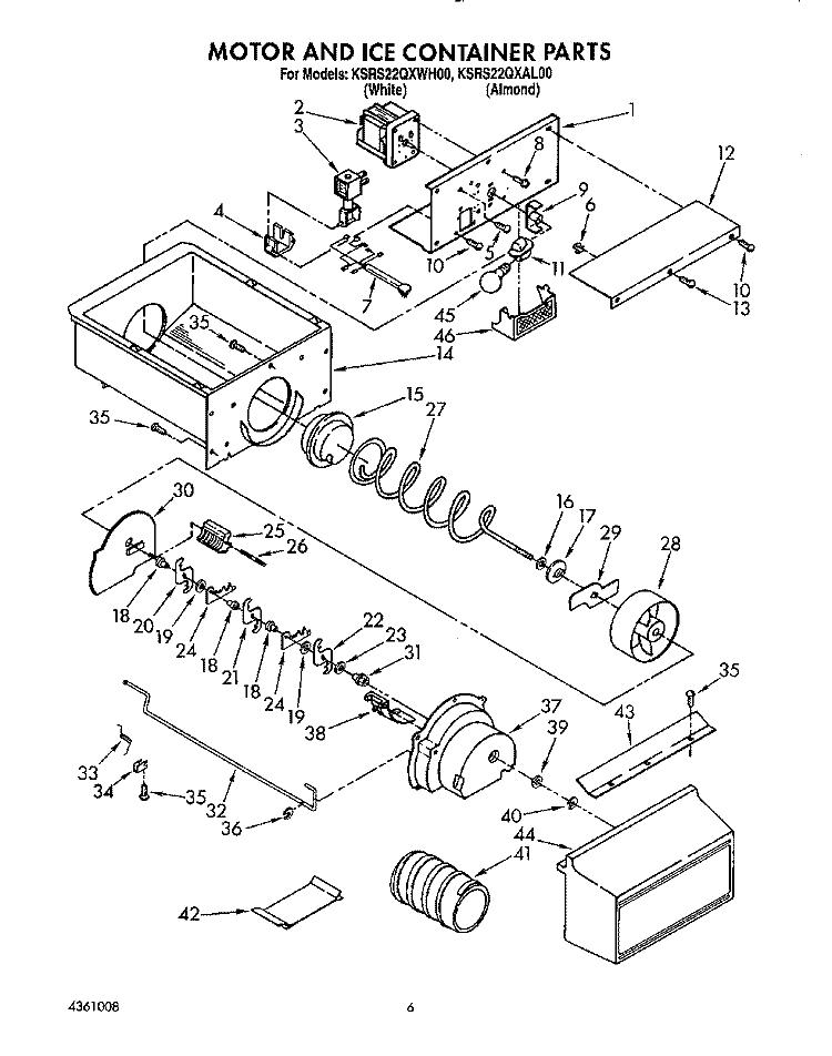MOTOR AND ICE CONTAINER Diagram and Parts List for KSRS22QXWH00  KitchenAid Refrigerator