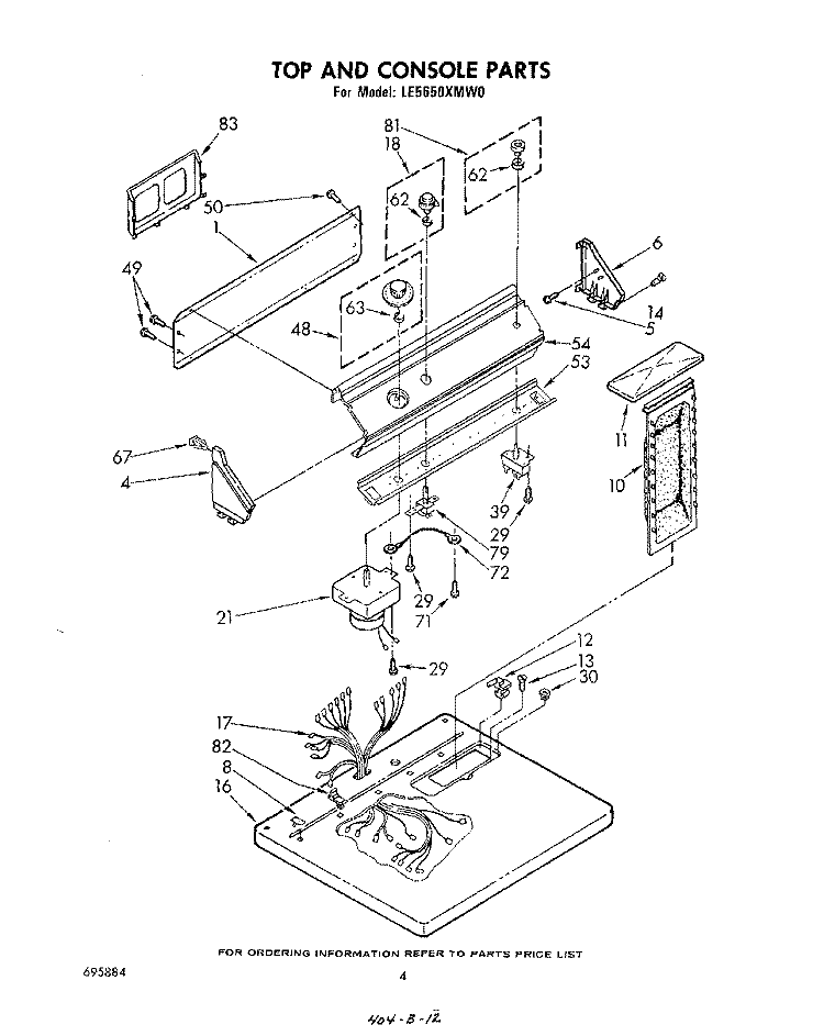 TOP AND CONSOLE , LITERATURE AND OP Diagram and Parts List for LE5650XMW0  Whirlpool Dryer